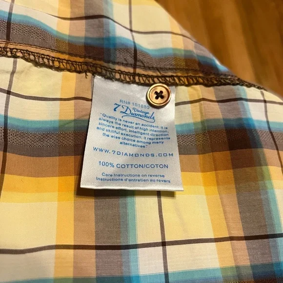 7 Diamonds Men's Blue and Yellow Plaid Casual Shirt Size S - Picture 5 of 8